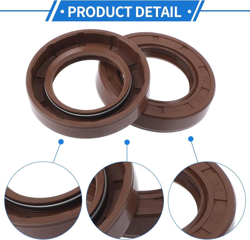 VekAuto Universal Oil Seal TC Double Lip W Steel Spring Seal Ring Rotary Shaft Seal 32x52x10mm High Pressure FKM Rubber Brown 2 Pcs - Image 5